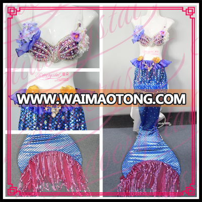 Aidocrystal Mermaid Sea style rhinestone flower Rave Party performance bra top Fancy Dress