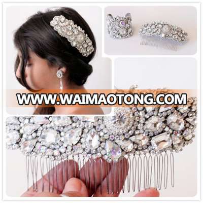 Aidocrystal Handmade High Quality Wedding Hair Accessories Silver Color Metal Pearls Rhinestone Hair Comb